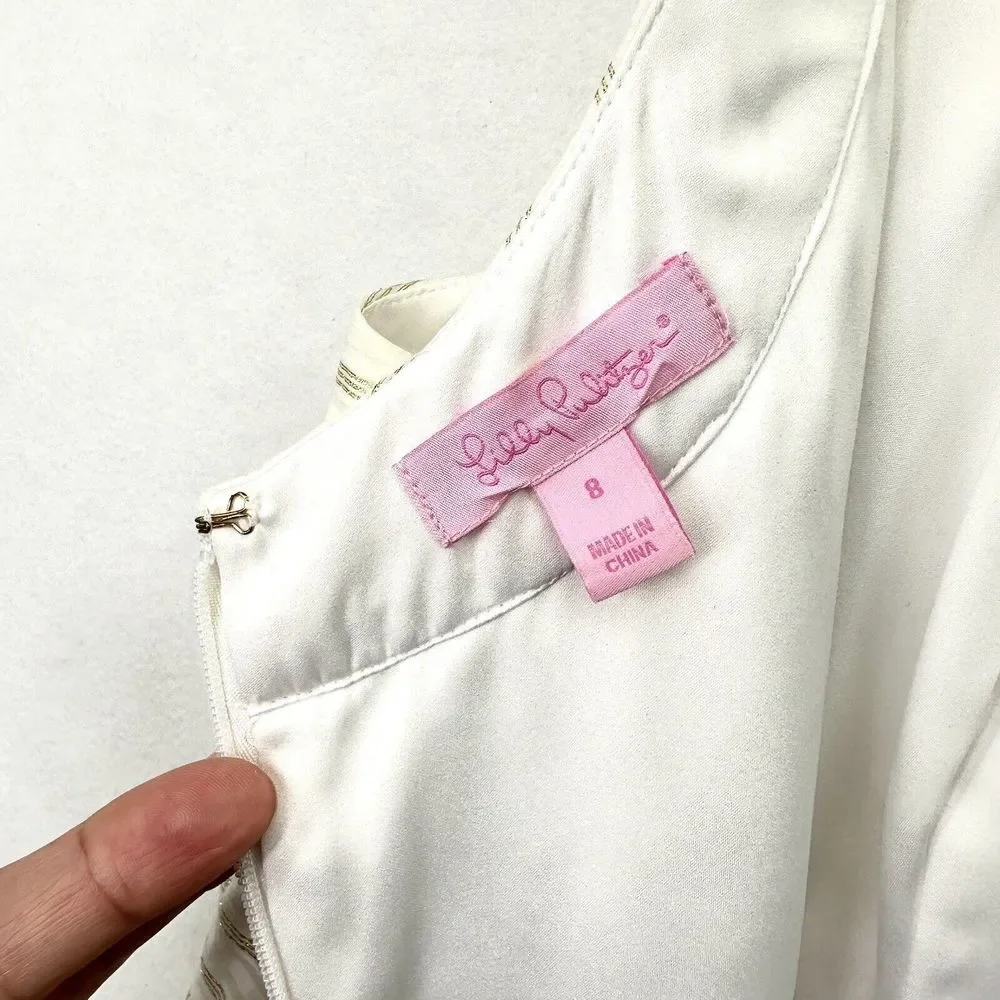 Lilly Pulitzer Henley Corded Organza Gold Stripe Knee Length Dress Size 8 - Picture 10 of 16